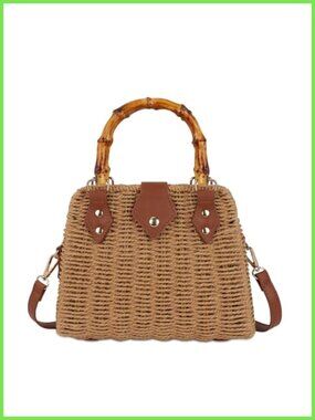 Handwoven Paper Straw Beach Crossbody Bag Woven Shoulder Purse Summer Tote